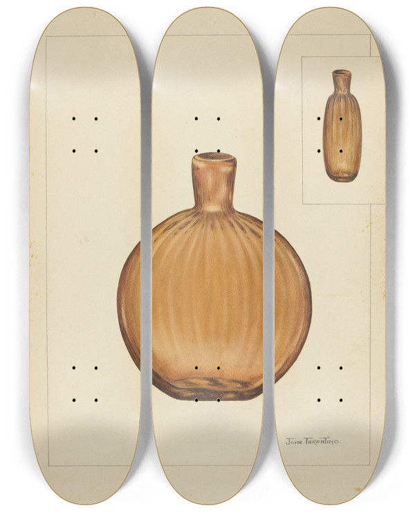 Triptych art skateboard deck of John Tarantino Flask_2 by John Tarantino (1935)