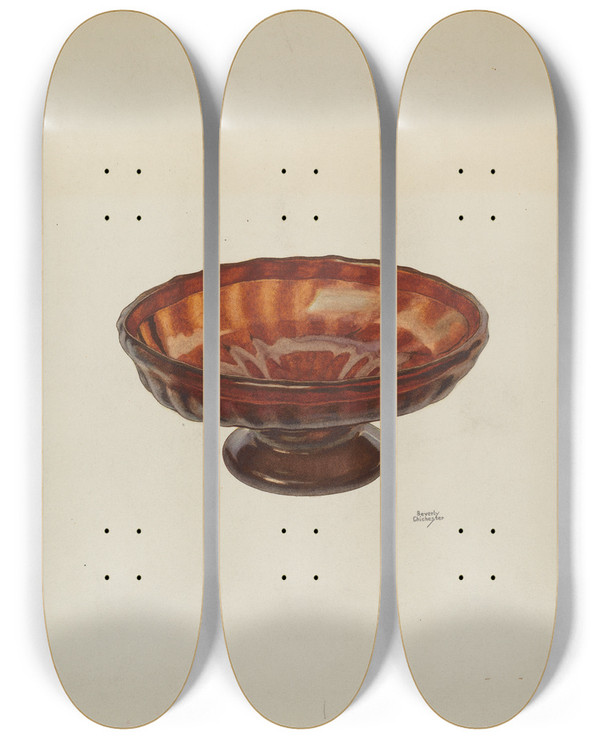 Triptych art skateboard deck of Beverly Chichester Dish With Foot by Beverly Chichester (20-)