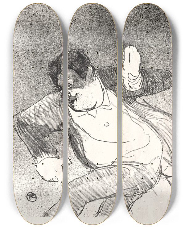 Triptych art skateboard deck of Henri De Toulouselautrec Caudieux by Henri de Toulouse-Lautrec (1864-1901)