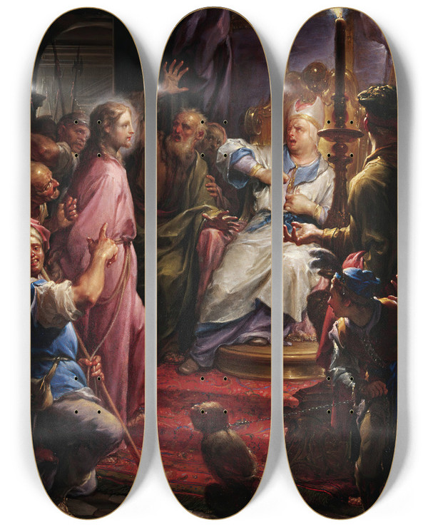 Triptych art skateboard deck of Francesco Trevisani Christ Before Caiaphas by Francesco Trevisani (1656-1746)