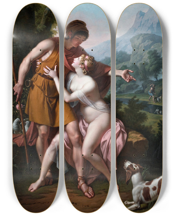 Triptych art skateboard deck of Jeanbaptiste Regnault Venus And Adonis by Jean-Baptiste Regnault (1754-1829)