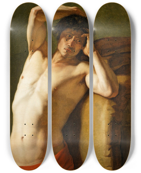 Triptych art skateboard deck of Jacques Augustin Pajou Figures Dhommes_2 by Jacques Augustin Pajou (1730-1809)