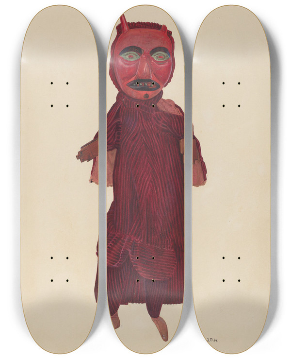 Triptych art skateboard deck of George File Old Nick The Devil by George File