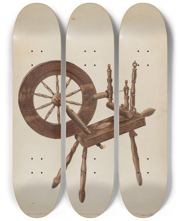 Triptych art skateboard deck of Ludmilla Calderon Spinning Wheel by Ludmilla Calderon