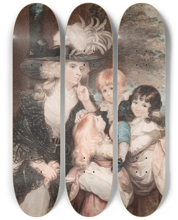Triptych art skateboard deck of Francesco Bartolozzi Lady Smith And Her Children by Francesco Bartolozzi (1727-1815)