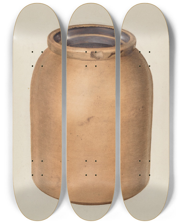 Triptych art skateboard deck of Clyde L Cheney Two Quart Jar by Clyde L Cheney