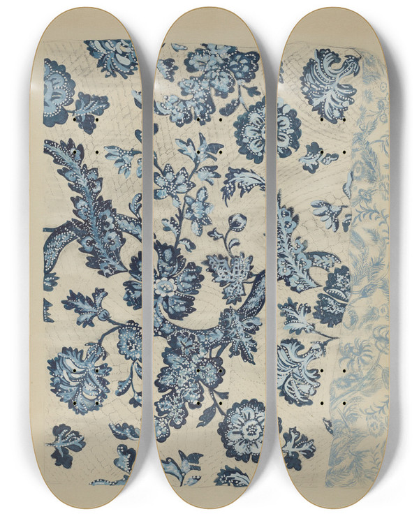 Triptych art skateboard deck of Irene Schaefer Quilted Bedspread_3 by Irene Schaefer