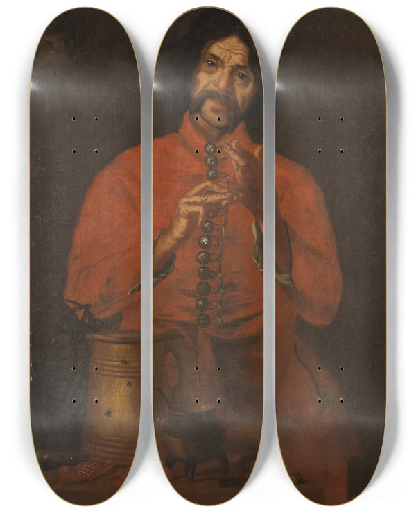 Triptych art skateboard deck of David Klcker Ehrenstrahl Hinric Hasenberger The Court Jester by David Klocker Ehrenstrahl (1628-1698)