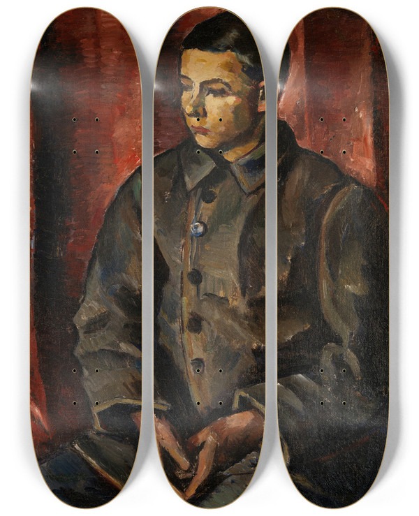 Triptych art skateboard deck of Anton Lindforss Seated Boy by Anton Lindforss (1890-1943)