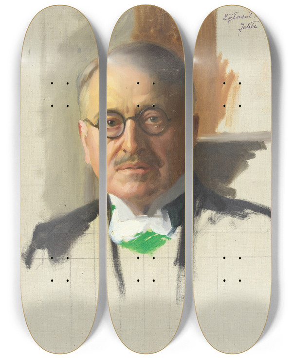 Triptych art skateboard deck of Bernhard Sterman Sketch Lieutenant Artur Bckstrm by Bernhard Osterman (1870-1938)