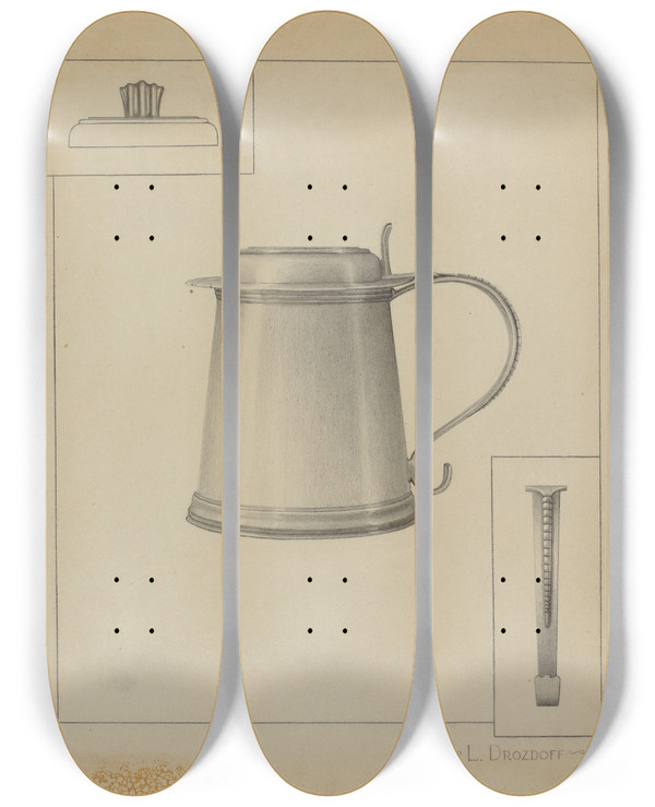 Triptych art skateboard deck of Leo Drozdoff Silver Tankard_2 by Leo Drozdoff