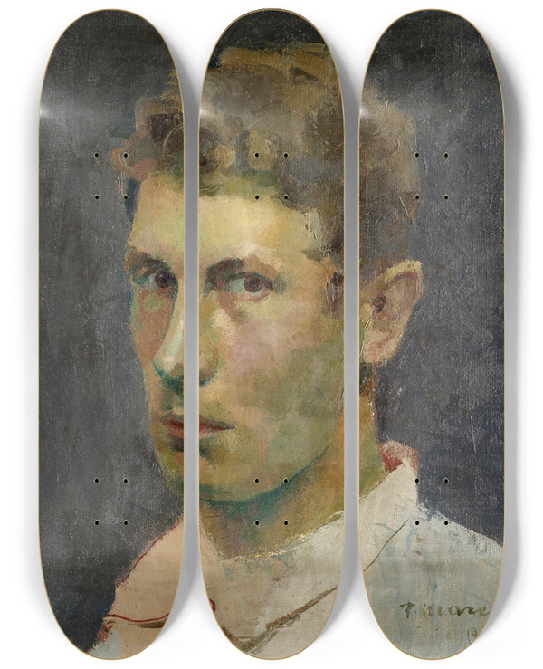 Triptych art skateboard deck of Franz Marent Selfportrait by Franz Marent (1895-1918)