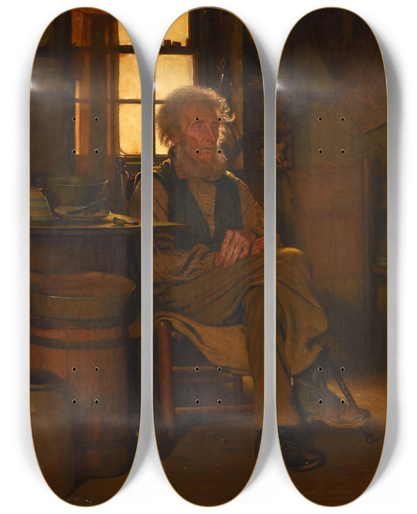Triptych art skateboard deck of John George Brown In The Shade by John George Brown (1831-1913)