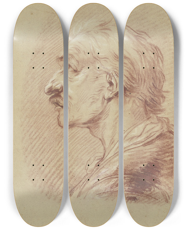 Triptych art skateboard deck of Francesco Giuseppe Casanova Brustbild Eines Mannes Mit Schnurrbart Im Profil Nach Links by Francesco Giuseppe Casanova (1727-1803)