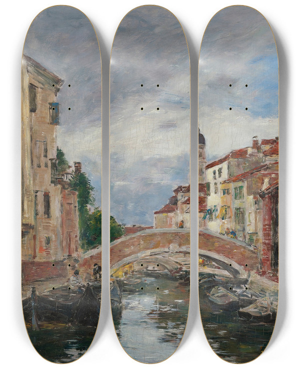 Triptych art skateboard deck of Eugne Boudin Petit Canal Venis by Eugene Boudin (1824-1898)