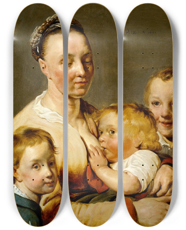 Triptych art skateboard deck of Pieter Fransz De Grebber Charity by Pieter Fransz De Grebber (1600-1652)