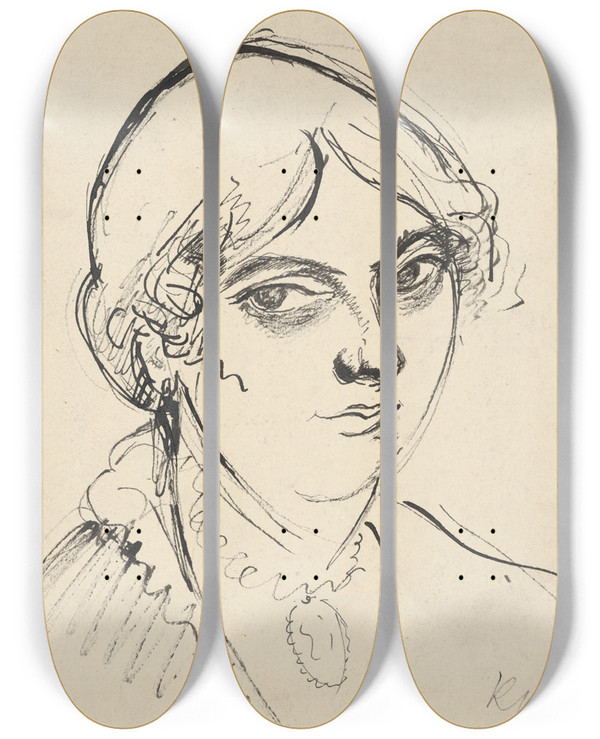 Triptych art skateboard deck of Kroly Kernstok Poprsie Eny by Kroly Kernstok