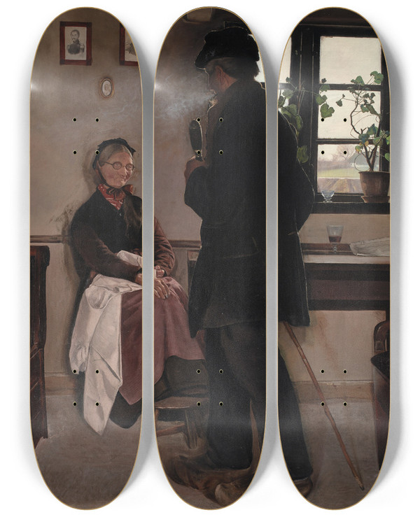 Triptych art skateboard deck of Laurits Andersen Ring Smallholders Sealand by Laurits Andersen Ring (1854-1933)