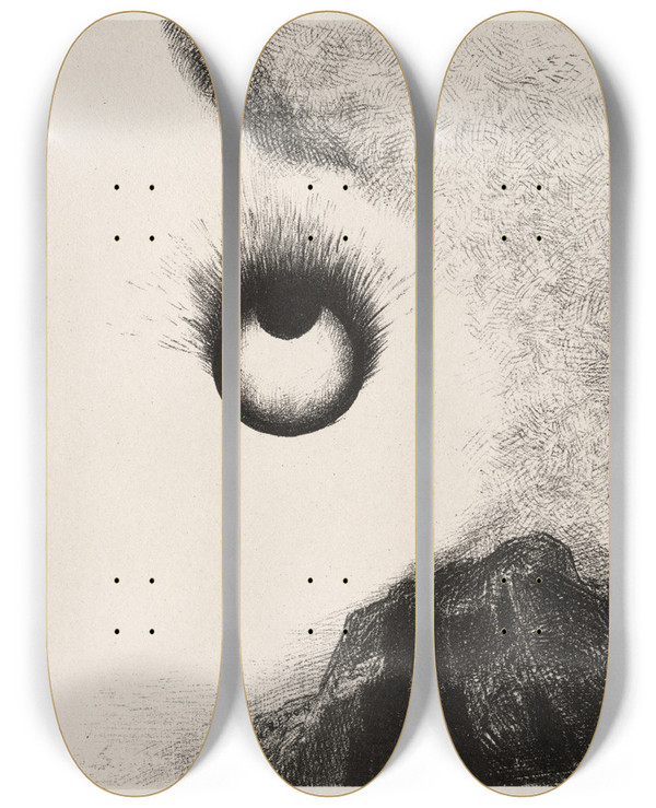 Triptych art skateboard deck of Odilon Redon Everywhere Eyeballs Are Aflame by Odilon Redon (1840-1916)