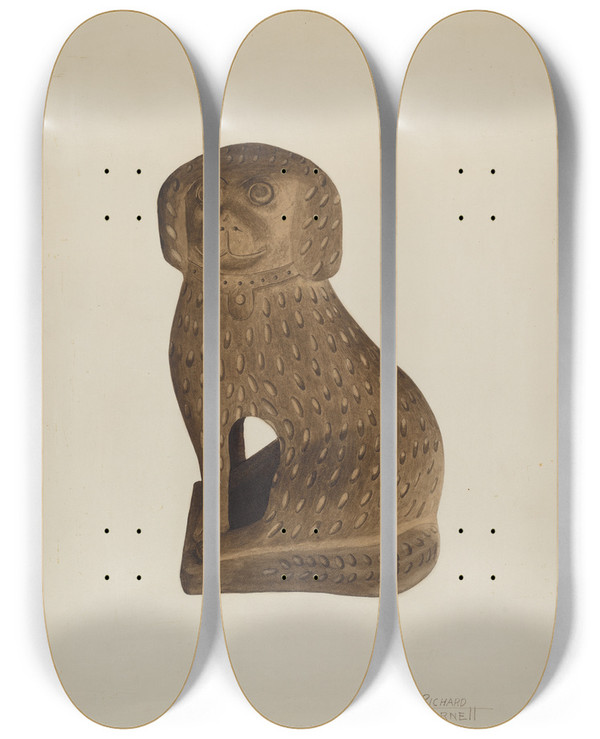 Triptych art skateboard deck of Richard Barnett Door Stop by Richard Barnett