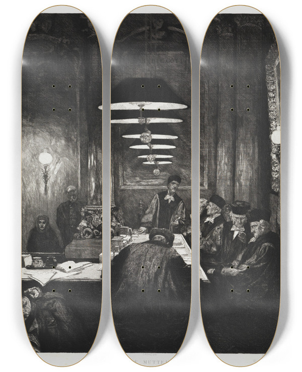Triptych art skateboard deck of Max Klinger Eine Mutter Iii Dramen Opus Ix Blatt 5 by Max Klinger (1857-1920)