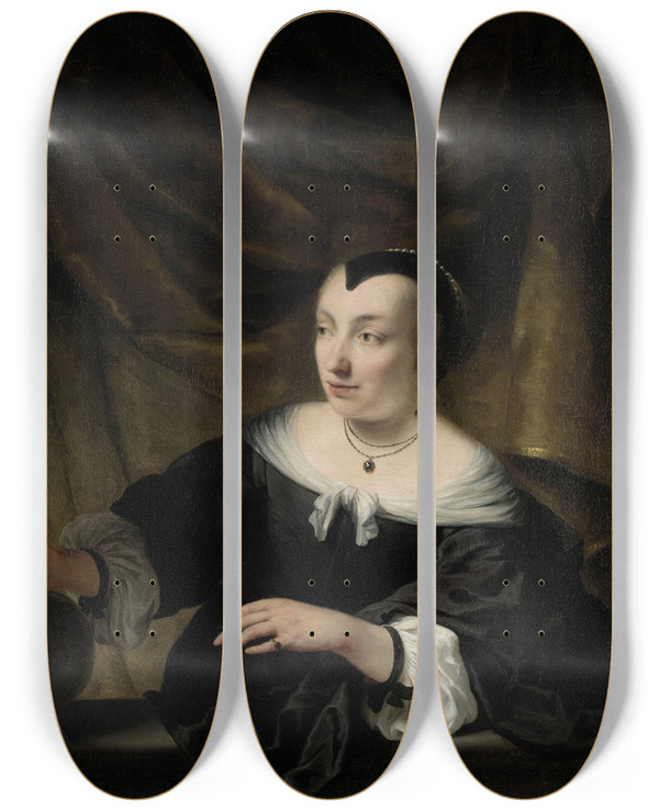 Triptych art skateboard deck of Ferdinand Bol Portret Van Elisabeth Dell by Ferdinand Bol (1616-1680)