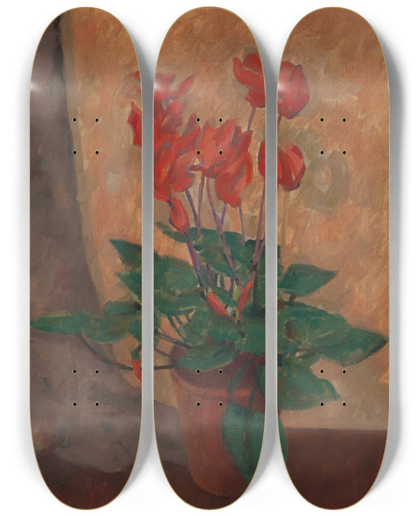 Triptych art skateboard deck of Roger Fry Cyclamen by Roger Fry (1866-1934)