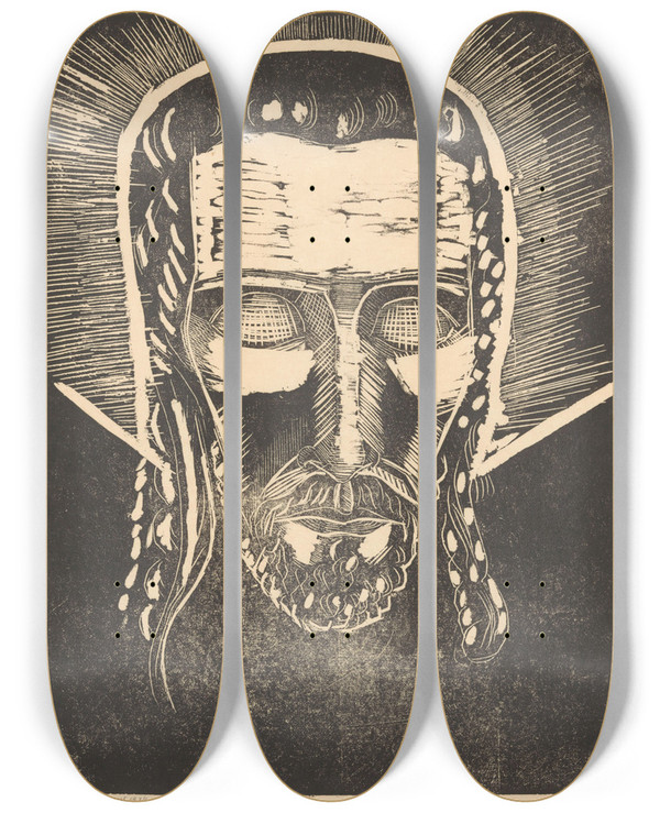 Triptych art skateboard deck of Lodewijk Schelfhout Hoofd Van Christus Met Aureool by Lodewijk Schelfhout (1881-1943)