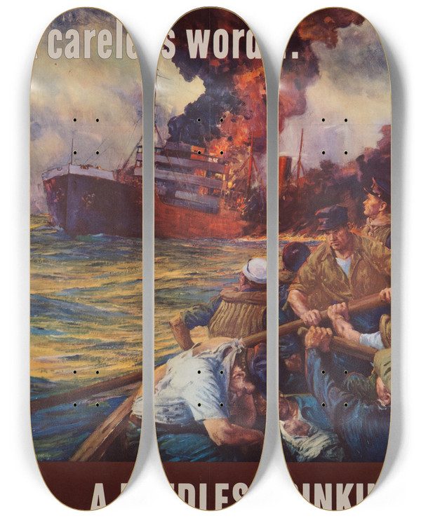 Triptych art skateboard deck of Anton Otto Fischer A Careless Word A Needless Sinking by Anton Otto Fischer (1882-1962)