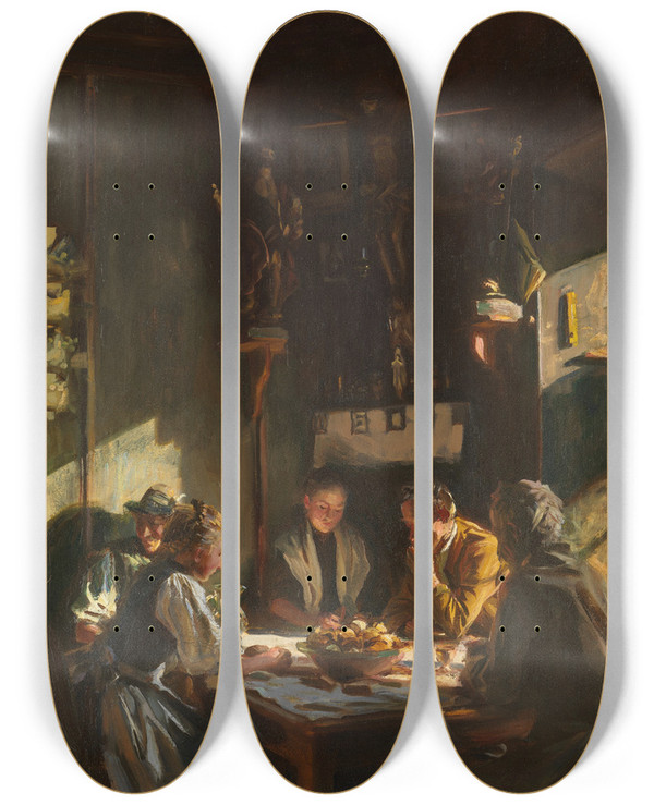 Triptych art skateboard deck of John Singer Sargent Tyrolese Interior by John Singer Sargent (1856-1925)
