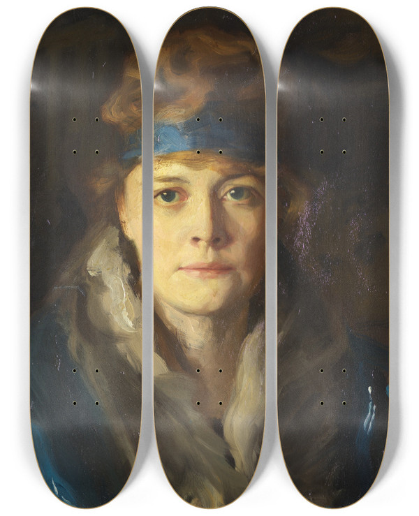 Triptych art skateboard deck of Bernhard Sterman Baroness Destournelle De Constant by Bernhard Osterman (1870-1938)