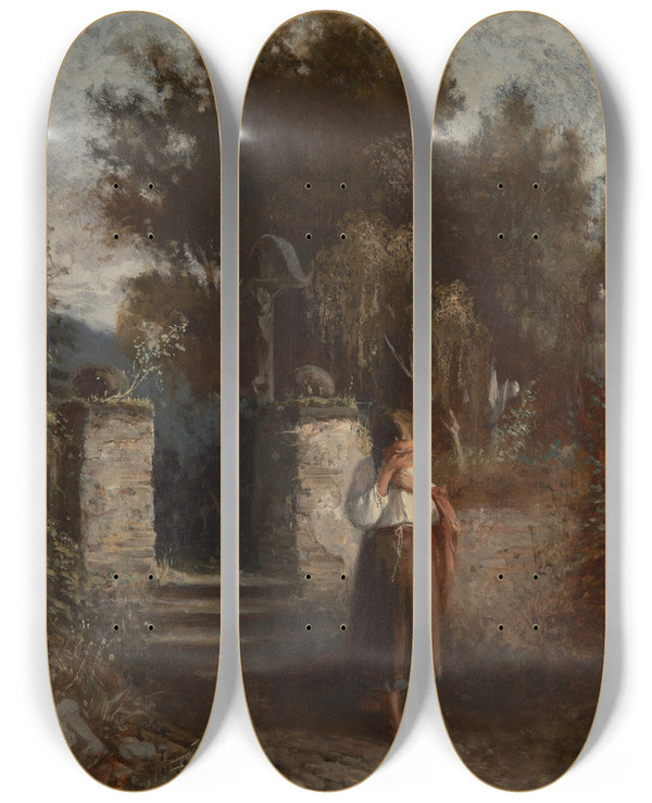 Triptych art skateboard deck of Aleksander Kotsis Orphan by Aleksander Kotsis (1836-1877)
