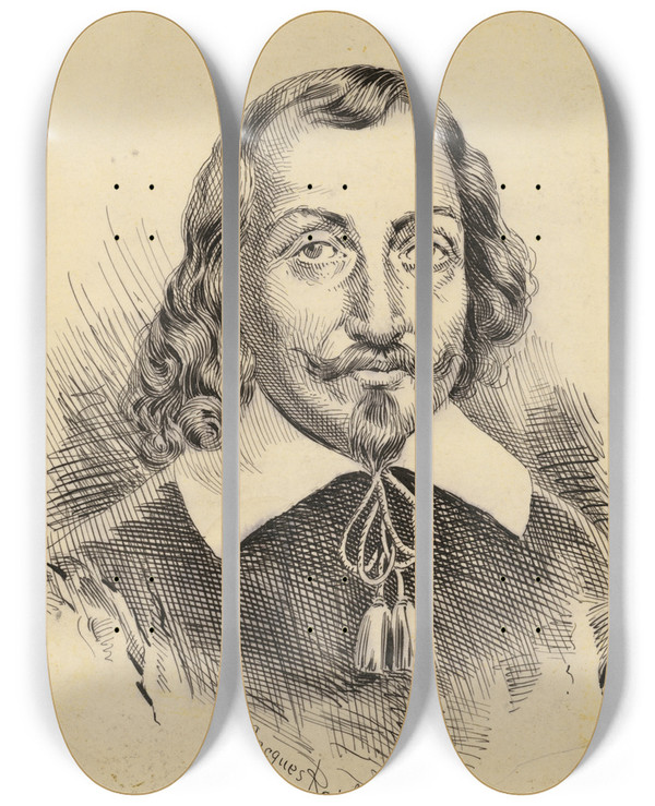 Triptych art skateboard deck of Jacques Reich Samuel De Champlain by Jacques Reich (1852-1923)