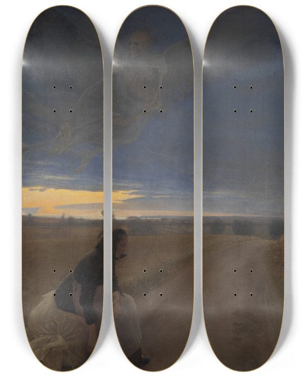 Triptych art skateboard deck of Laurits Andersen Ring Evening by Laurits Andersen Ring (1854-1933)