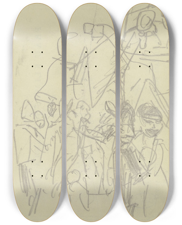 Triptych art skateboard deck of Max Beckmann Dancing Couples by Max Beckmann (1884-1950)