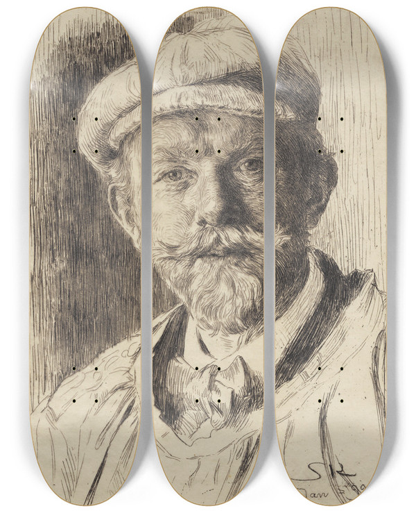 Triptych art skateboard deck of Peder Severin Kryer Selvportrt_2 by Peder Severin Kroyer (1851-1909)