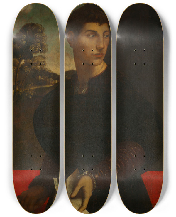 Triptych art skateboard deck of Dosso Dossi Portrait Of A Young Man by Dosso Dossi (1489-1542)