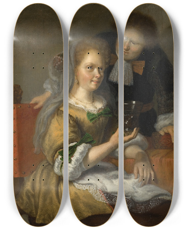 Triptych art skateboard deck of Bartholomeus Maton Conversation Piece_1 by Bartholomeus Maton (1641-1684)