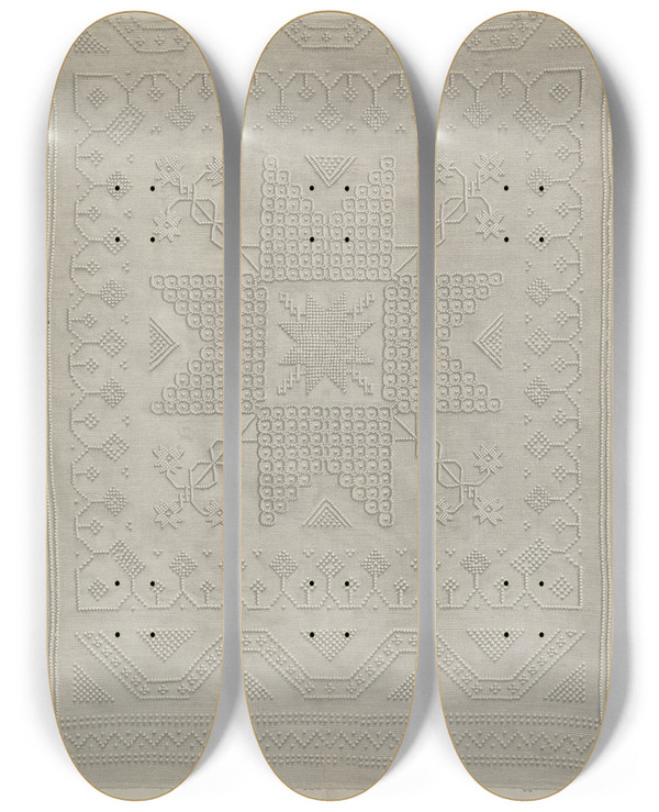 Triptych art skateboard deck of Dorothy Dwin Runner by Dorothy Dwin