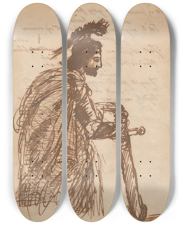 Triptych art skateboard deck of Stanisaw Wyspiaski Roman Soldier by Stanislaw Wyspianski (1869-1907)