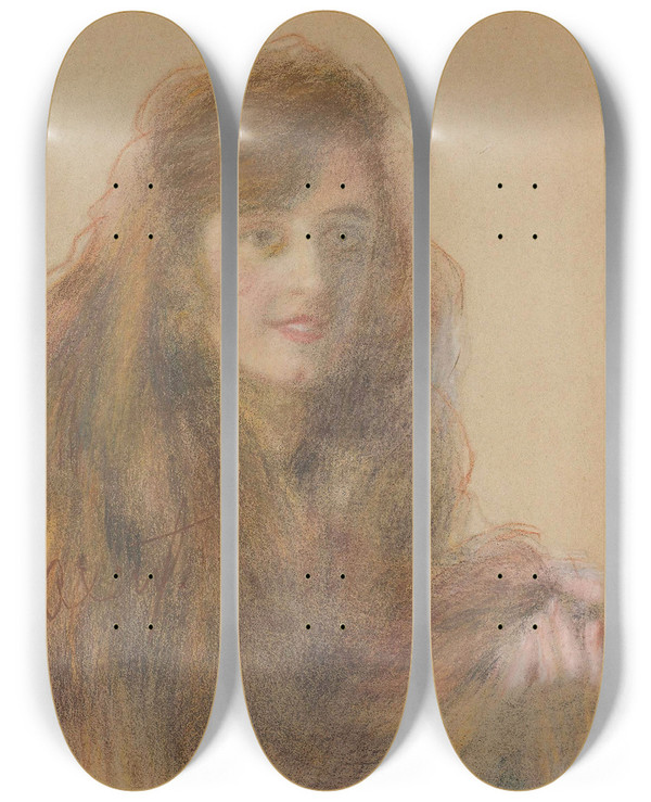 Triptych art skateboard deck of Teodor Axentowicz Redhead by Teodor Axentowicz (1859-1938)