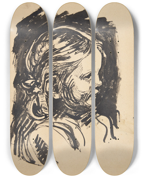 Triptych art skateboard deck of Peter Hansen Profilportrt Af Kunstnerens Datter Bimse by Peter Hansen (1868-1928)
