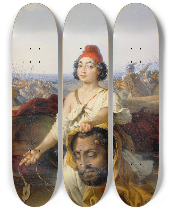 Triptych art skateboard deck of Johann Peter Krafft David Mit Dem Haupt Goliaths by Johann Peter Krafft (1780-1856)