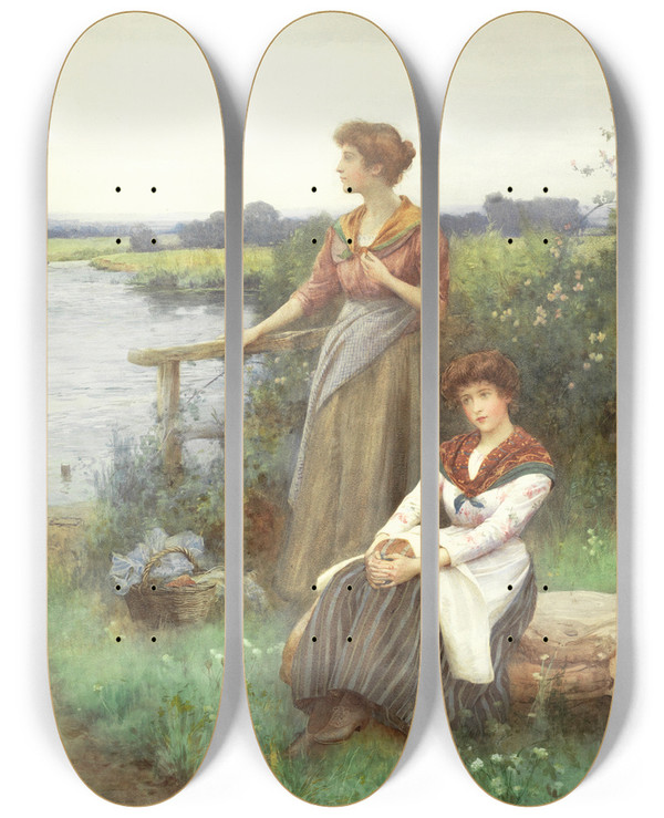 Triptych art skateboard deck of William Affleck Waiting For The Ferry by William Affleck
