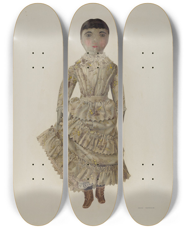 Triptych art skateboard deck of Archie Thompson Rag Doll by Archie Thompson