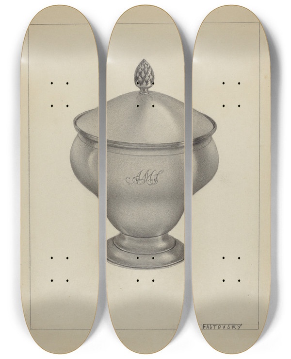 Triptych art skateboard deck of Aaron Fastovsky Silver Sugar Bowl_1 by Aaron Fastovsky
