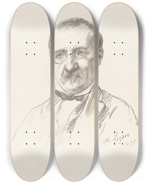Triptych art skateboard deck of Alphonse Legros M Champfleury by Alphonse Legros (1837-1911)