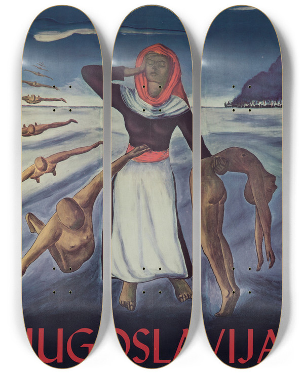 Triptych art skateboard deck of Vladimir Ivanovic Jugoslavia by Vladimir Ivanovic
