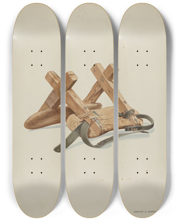 Triptych art skateboard deck of Frank C Barks Saddle by Frank C Barks