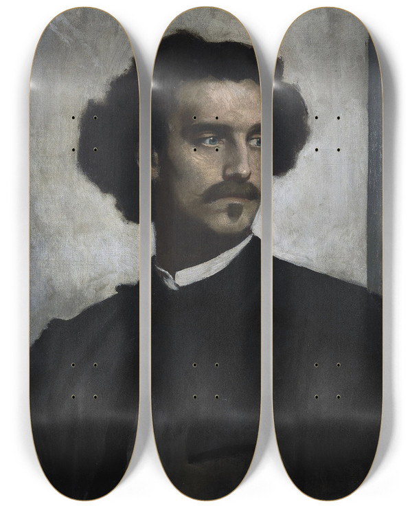 Triptych art skateboard deck of Anselm Feuerbach Selfportrait_2 by Anselm Feuerbach (1829-1880)